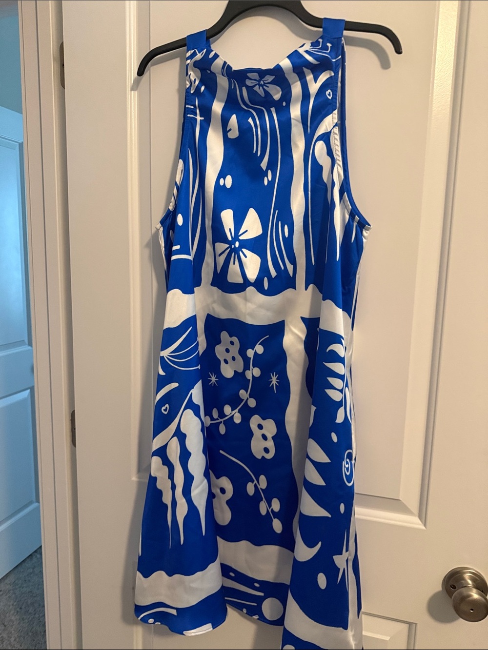 NWT -Uoozee White & Royal Blue Halter Dress Sleeveless-pockets see measuremts